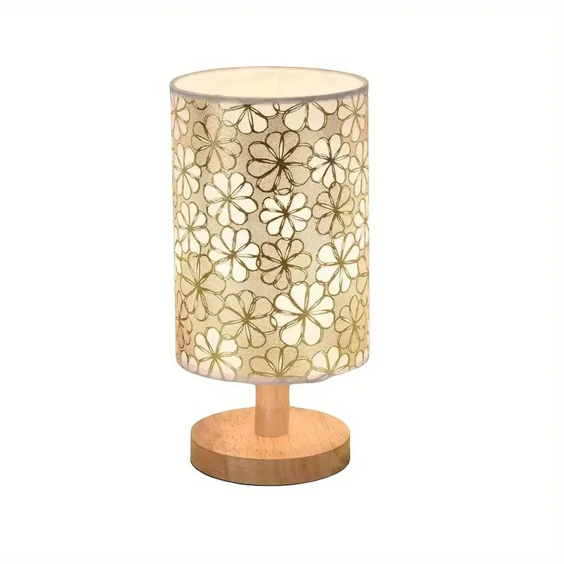 Luminária de Mesa Fleurie Base Madeira Abajur Floral Lenogue Bege