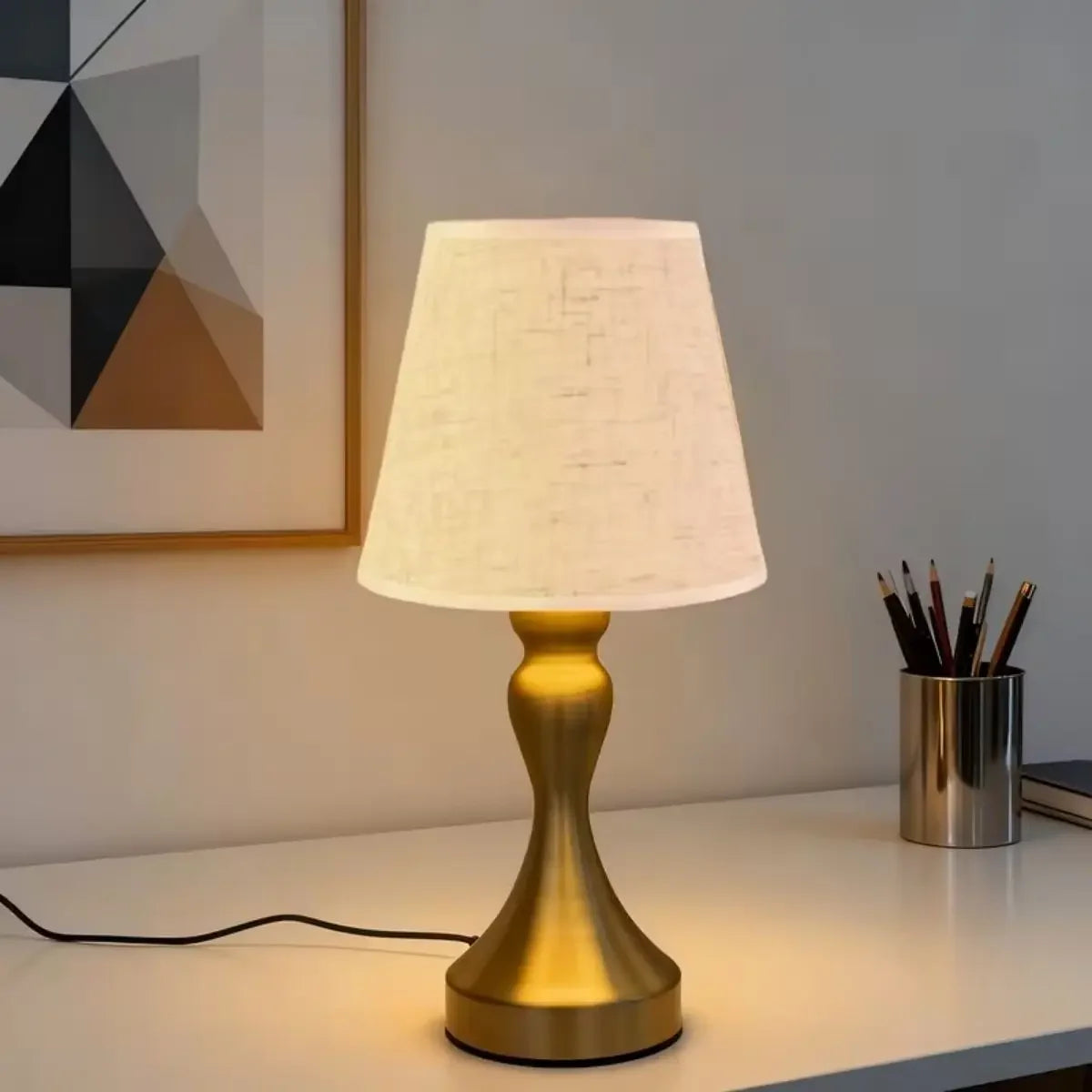 Luminária de Mesa Toile Estilo Nórdico Abajur Tecido Regulável Lenogue