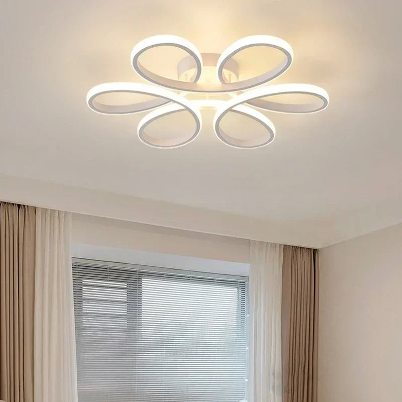 Lustre de Teto em Alumínio com Design Floral para Sala e Quarto Lenogue Branco (30 Cm) / Luz Branca