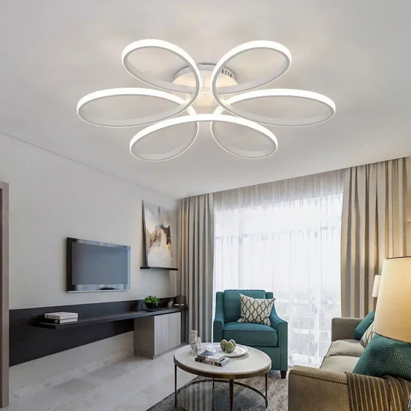 Lustre de Teto em Alumínio com Design Floral para Sala e Quarto Lenogue Branco (60 Cm) / Luz Branca