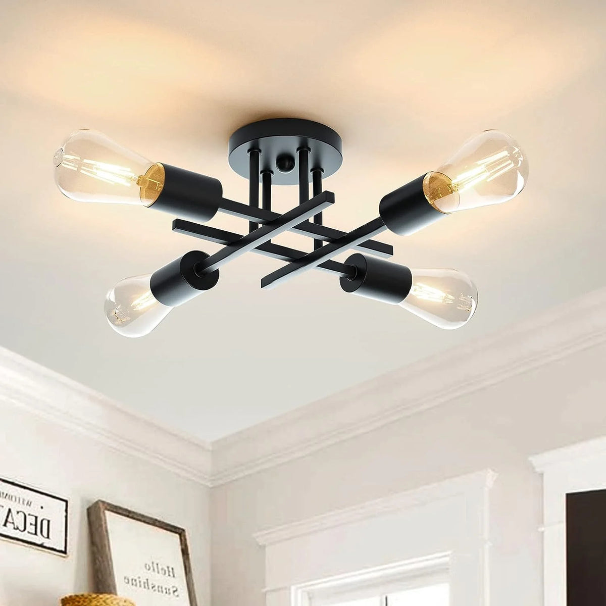 Lustre de Teto Moderno Preto com Design Sputnik para Sala Lenogue