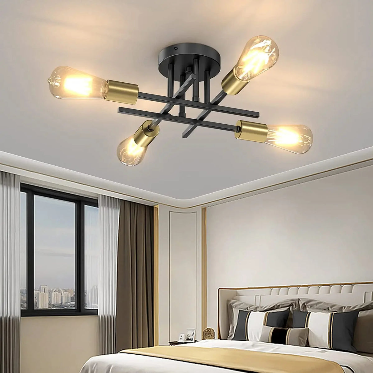 Lustre de Teto Moderno Preto com Design Sputnik para Sala Lenogue Dourado