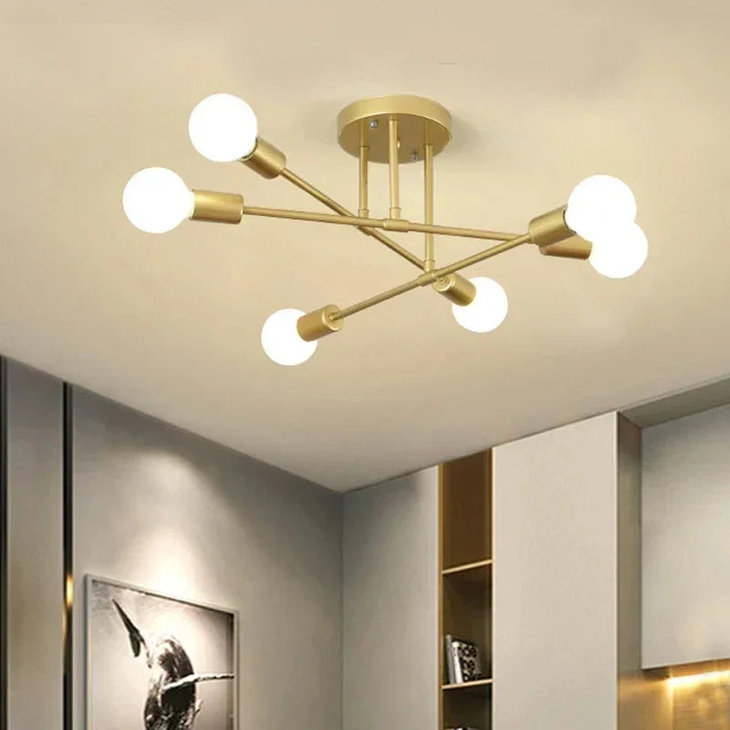 Lustre Led Nórdico Preto e Dourado para Quarto Sala Lenogue / 20 x 70 Cm