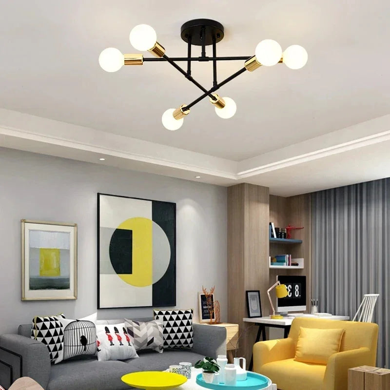 Lustre Led Nórdico Preto e Dourado para Quarto Sala Lenogue