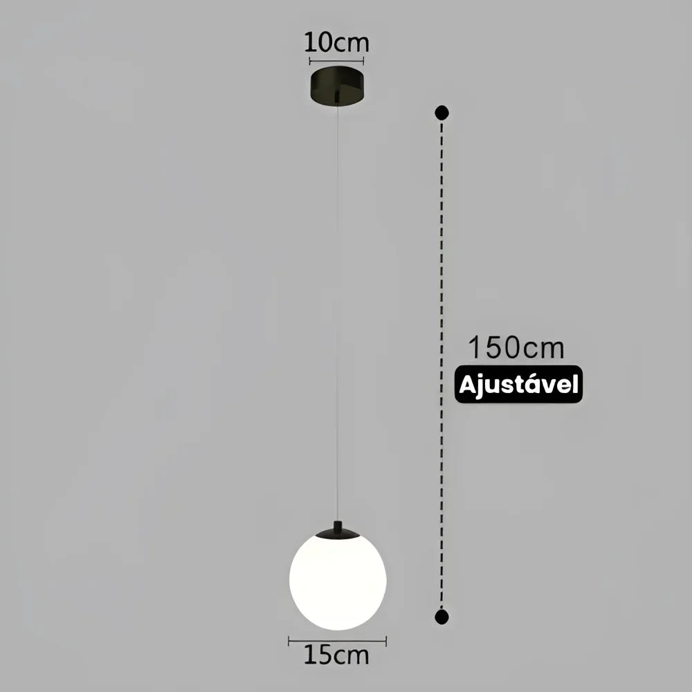 Lustre Pendente de Vidro com Led para Sala e Quarto Lenogue Preto - 1 Luminária / Luz Quente (amarelo)