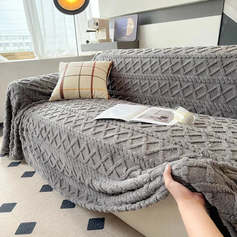 Manta Coral Cinza Fleece Grossa para Sofá e Sala de estar Lenogue / 180 x 130 Cm