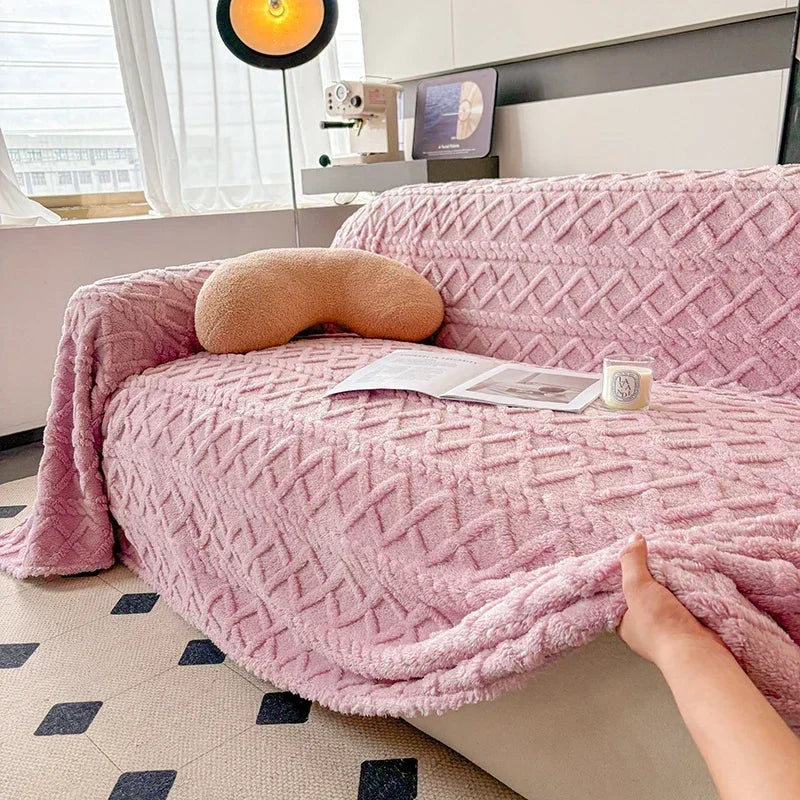 Manta Coral Roxo Fleece Grossa para Sofá e Sala de estar Lenogue / 180 x 130 Cm