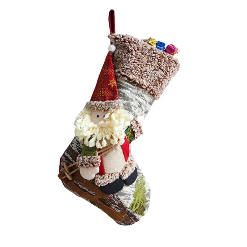 Meia Natalina Decorativa de Cânhamo e Flanela para Lareira 48cm Lenogue