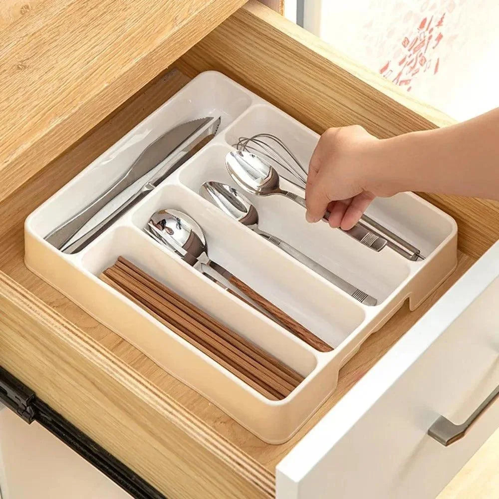 Organizador de Talheres Branco Divisórias para Cozinha Moderna Lenogue / 17.7 x 27cm
