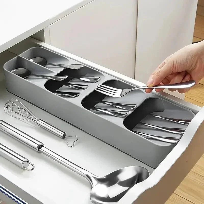 Organizador de Talheres com Compartimentos para Gaveta Cozinha Lenogue Cinza