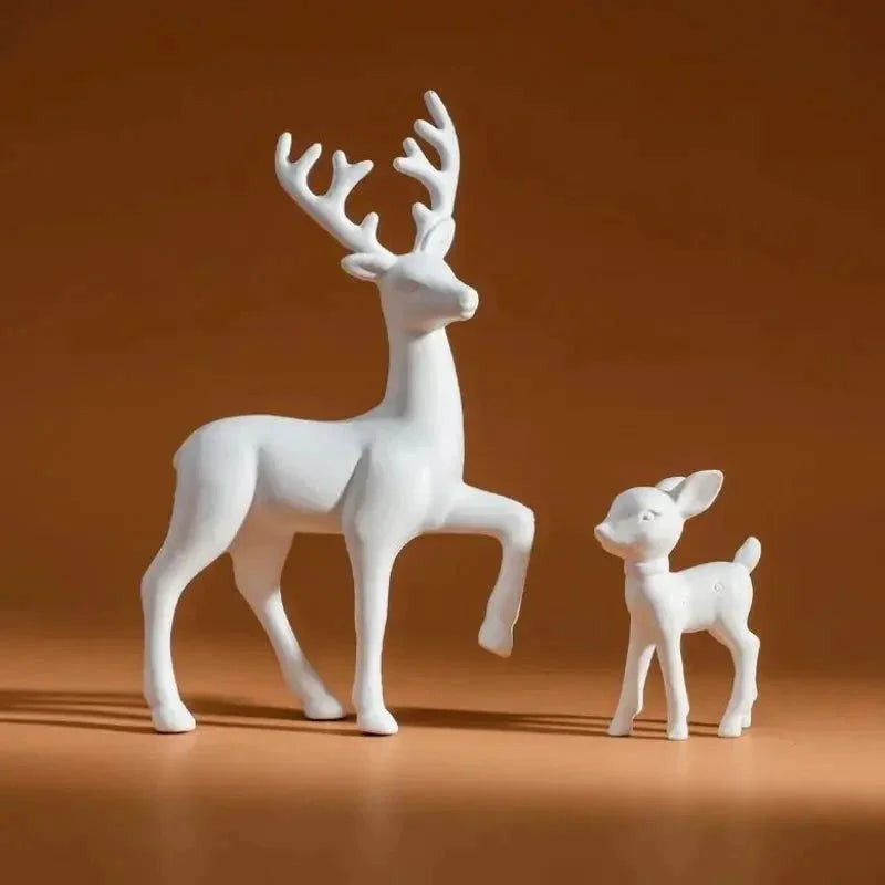 Par de Esculturas Rena em Resina para Decoração Natal Lenogue Branco