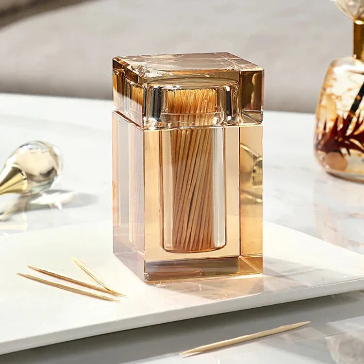 Porta-palitos de Vidro Cristal Formato Barril Transparente Lenogue Dourado