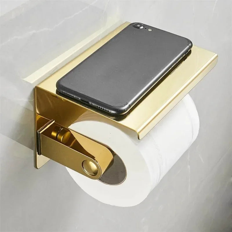 Porta Papel Higiênico com Prateleira em Aço Inox Lenogue