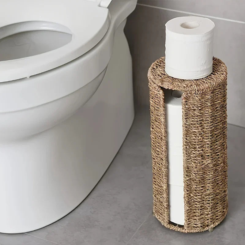 Porta Papel Higiênico de Ferro com Trançado Fibra Natural Lenogue Bege