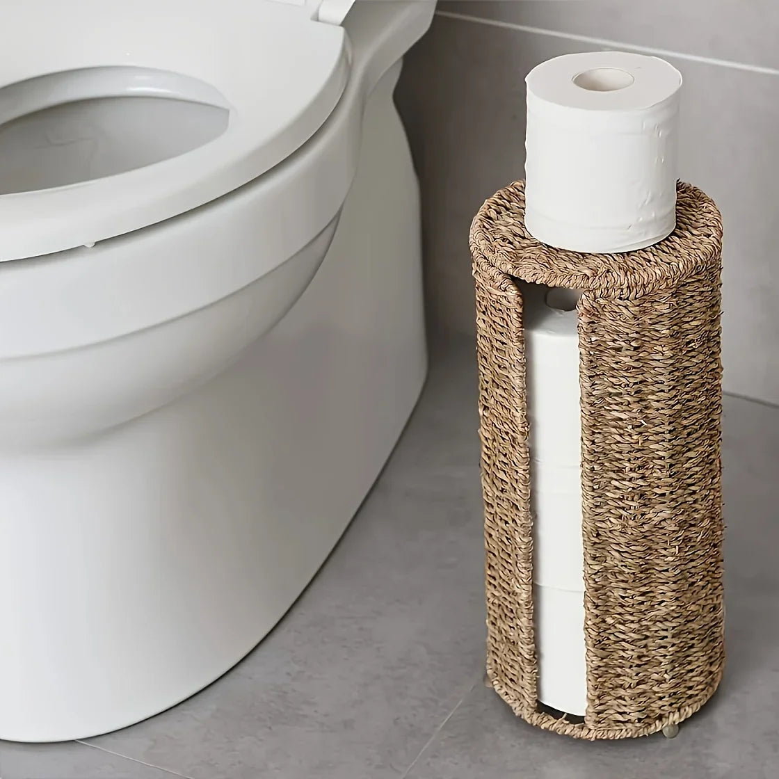 Porta Papel Higiênico de Ferro com Trançado Fibra Natural Lenogue Bege