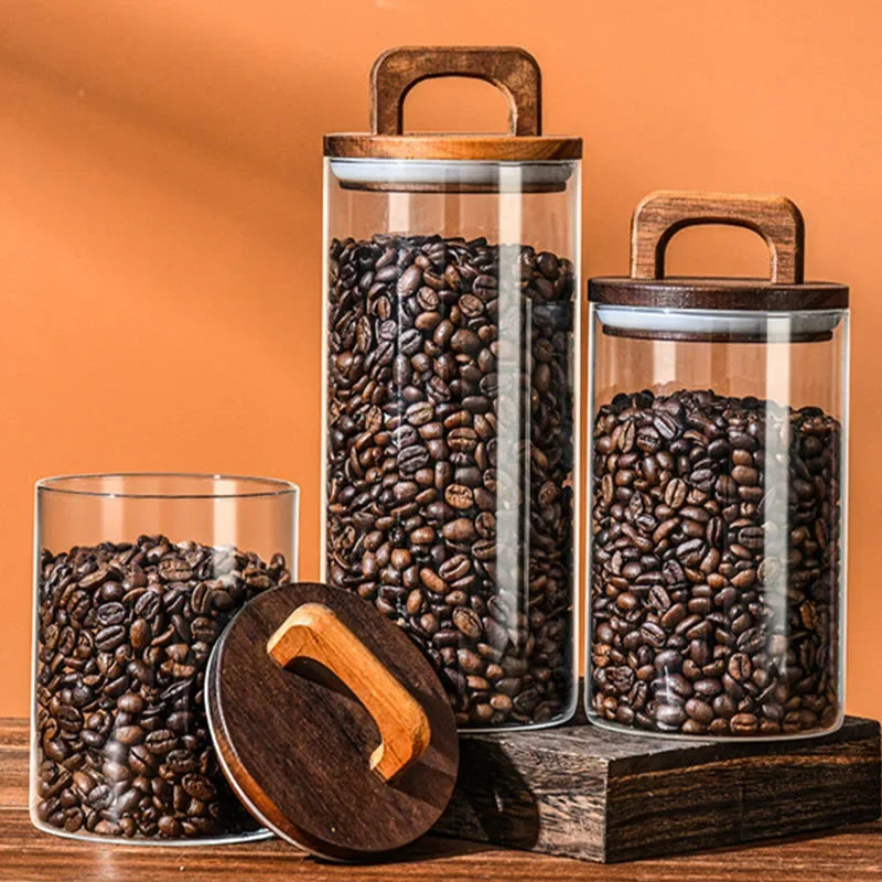 Pote Hermético de Vidro com Vedação a Vácuo para Grãos e Café Lenogue Kit 3 Peças