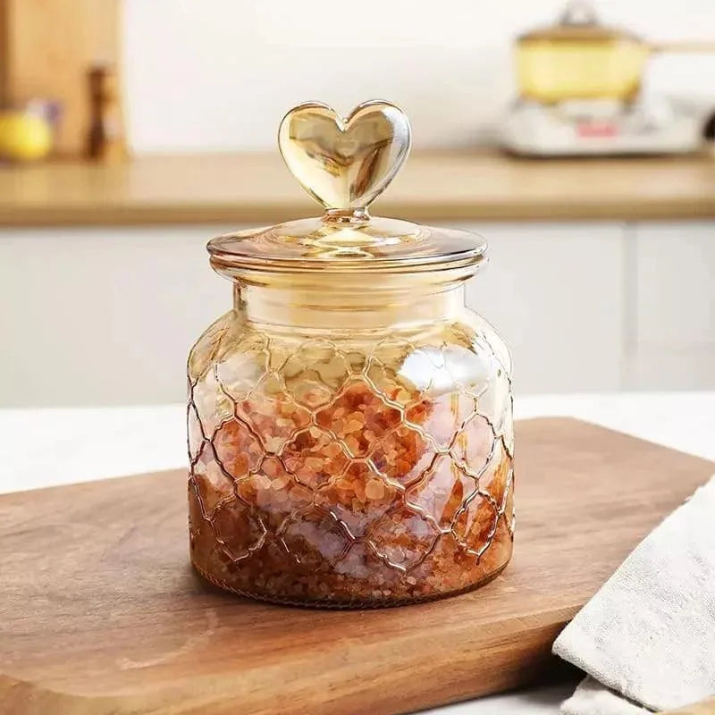 Potes de Vidro Herméticos com Textura para Mantimentos Lenogue âmbar (650 Ml) - 1 Peça
