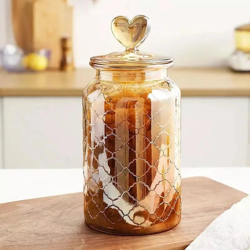 Potes de Vidro Herméticos com Textura para Mantimentos Lenogue âmbar (1350 Ml) - 1 Peça