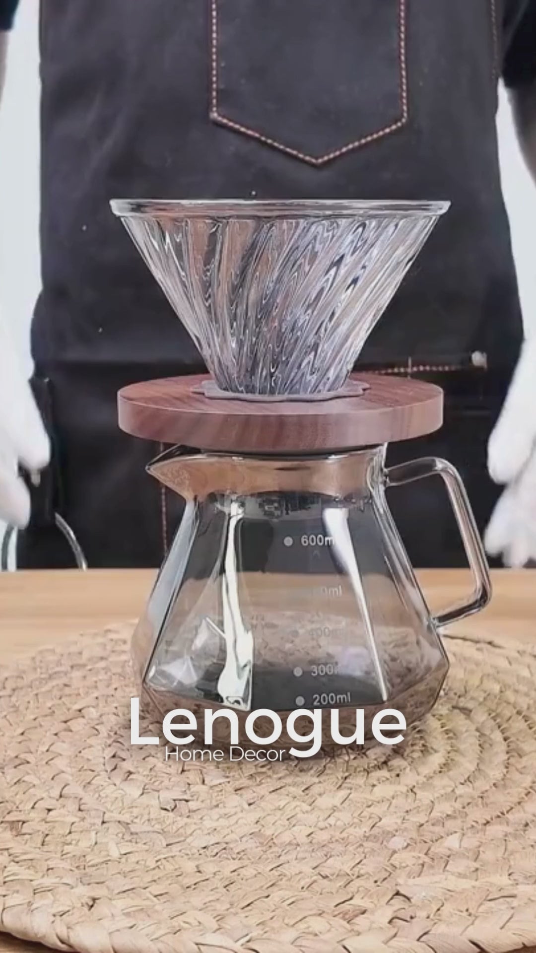Bule de Café em Vidro Borossilicato com Coador Hario V60 para Preparo Lenogue