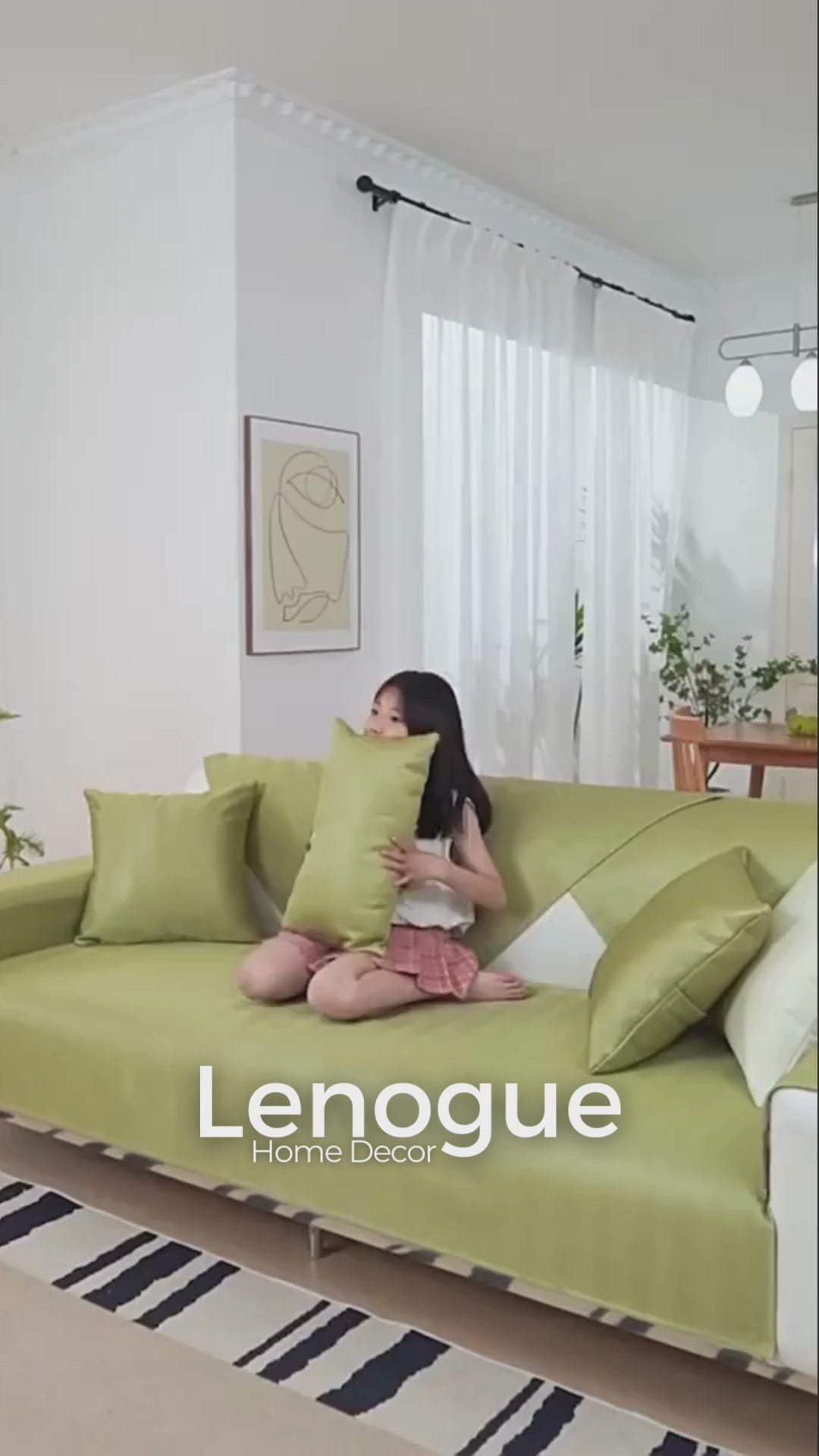 Capa de Sofá Seda Ice Verde com Base Antiderrapante e Matelassê Lenogue