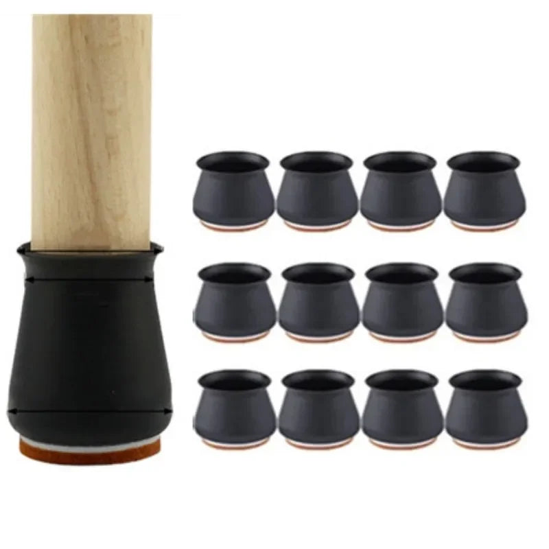 Protetor de Pés Cadeira e Mesa em Silicone com Feltro Antiderrapante Lenogue Preto / 1 Pacote 16 Unidades
