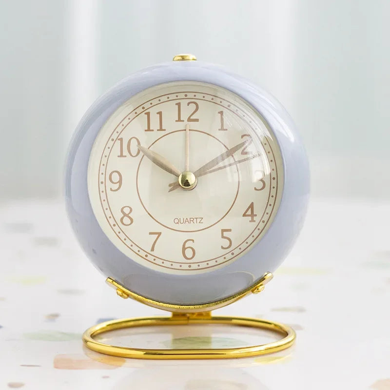 Relógio Despertador Metal Redondo Silencioso com Luz para Mesa Lenogue Azul