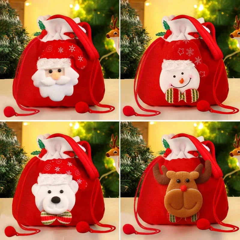 Sacola de Flanela com Cordão para Presentes Natal Lenogue