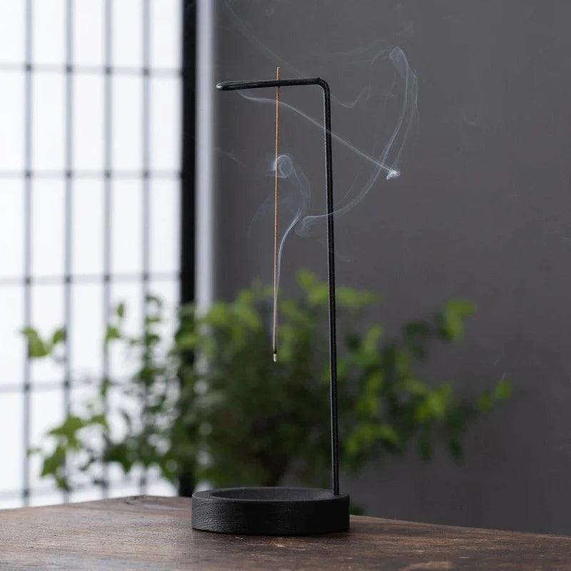 Suporte de Incenso Invertido Madeira e Metal para Aromaterapia Lenogue Preto