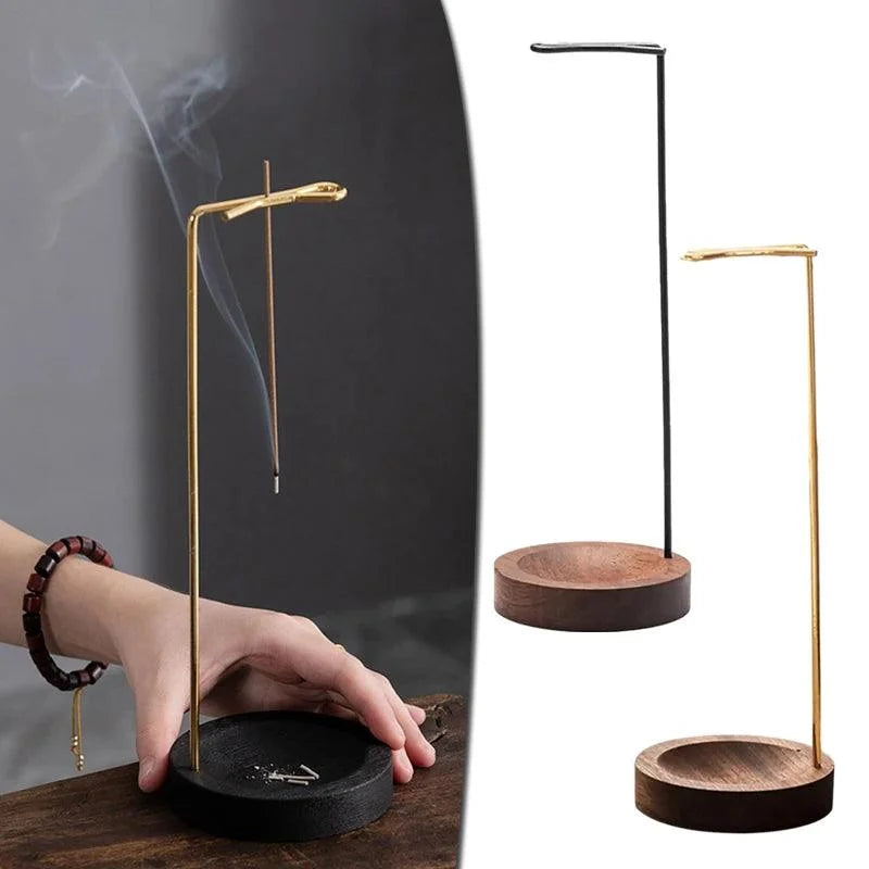 Suporte de Incenso Invertido Madeira e Metal para Aromaterapia Lenogue