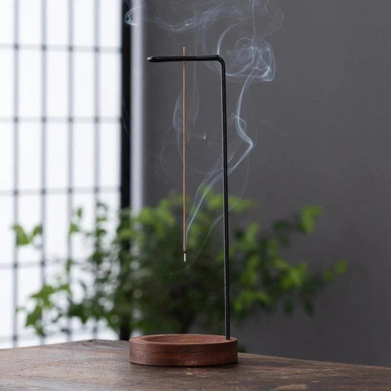 Suporte de Incenso Invertido Madeira e Metal para Aromaterapia Lenogue