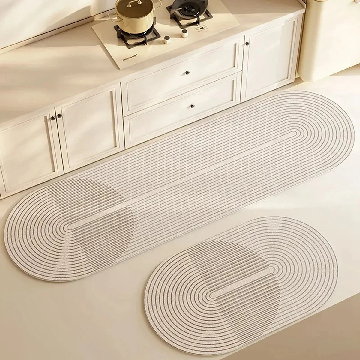 Tapete Absorvente Antiderrapante para Cozinha e Banheiro Lenogue Bege / Kit 2 Peças (40 x 60 Cm 40 120 Cm)