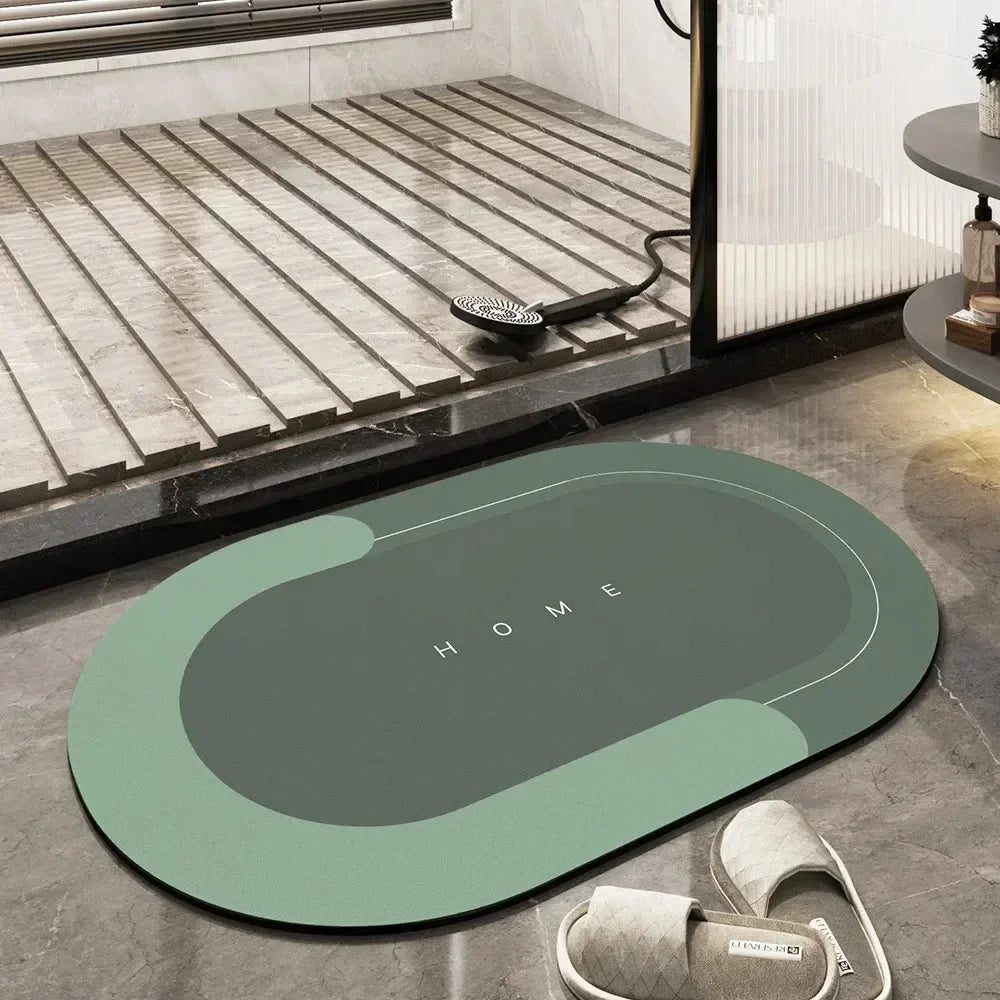 Tapete Antiderrapante Premium com 3 Camadas Oval Lenogue Verde / 40cm x 60cm