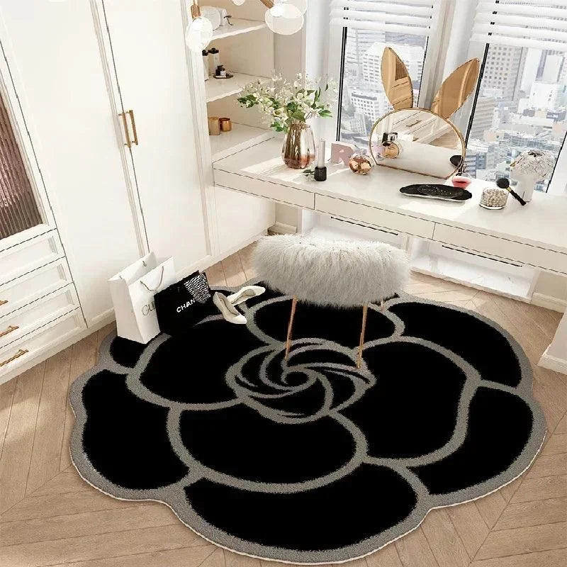 Tapete Francês Estilo Floral Antiderrapante Lenogue Preto / 120 x Cm
