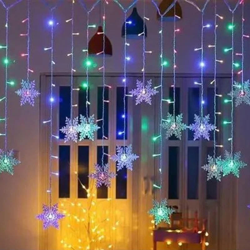 Varal de Luzes Led Flocos Neve com 8 Modos Iluminação Lenogue Multicolorido / 110v