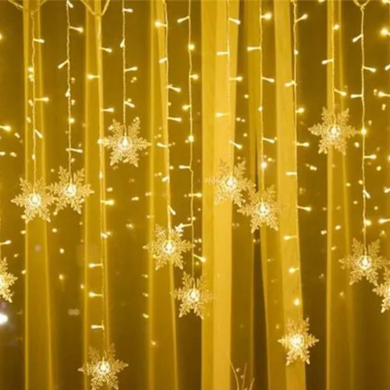 Varal de Luzes Led Flocos Neve com 8 Modos Iluminação Lenogue
