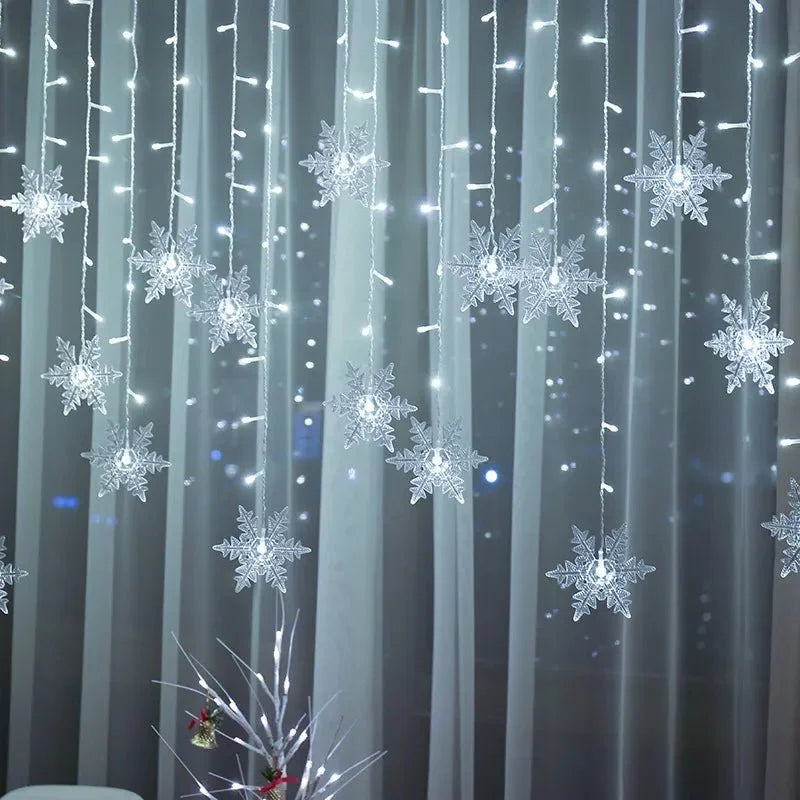 Varal de Luzes Led Flocos Neve com 8 Modos Iluminação Lenogue